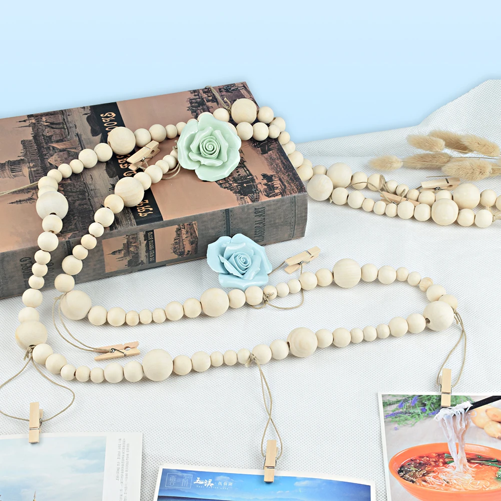 

Деревянная гирлянда из бусин ручной работы с зажимом, джутовая веревка из ротанга, макраме, Настенное подвесное сельское хозяйство в стиле ...