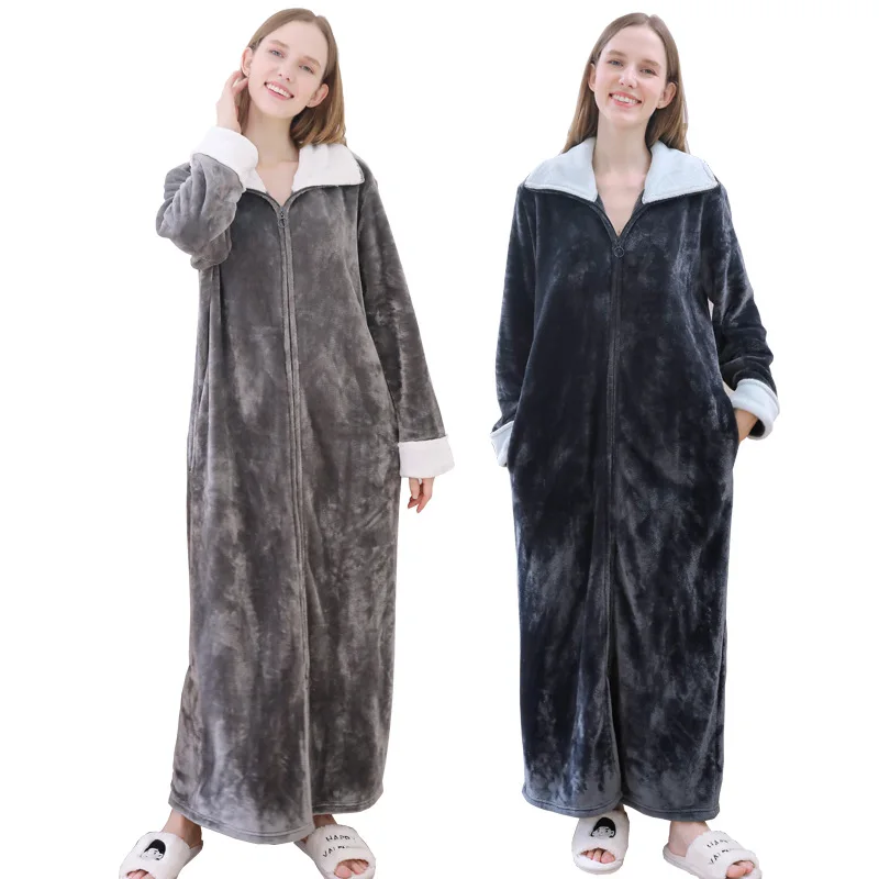 Women Bathrobe Gown Winter Plus Size Long Coral Fleece Bathrobe Kimono Warm Flannel Bath Robe Cozy Robes Night Sleepwear