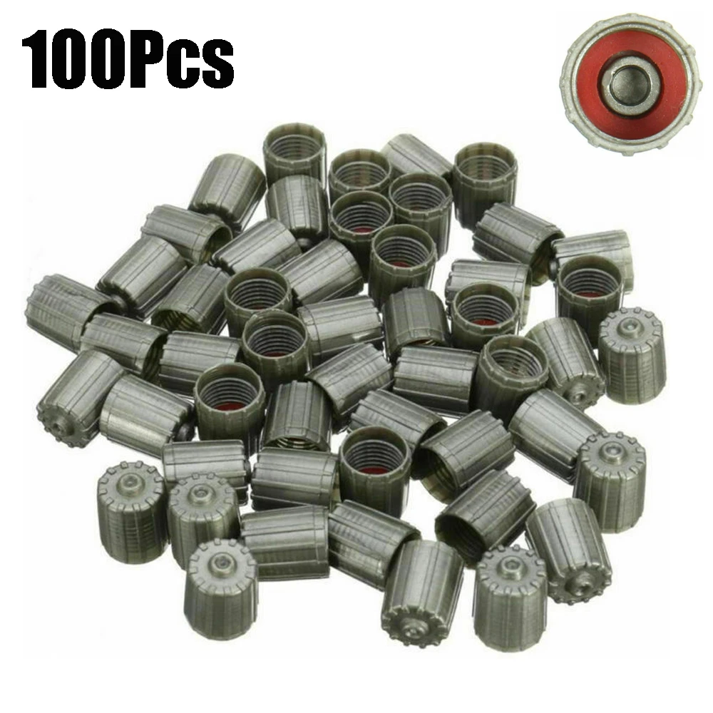 

100Pcs TPMS Tire Tyre Valve Stem Cap Cover Kit Car Truck Motorcycle Auto Parts Tire Plastic Valve Valve Cap Flat Head Gray Cap
