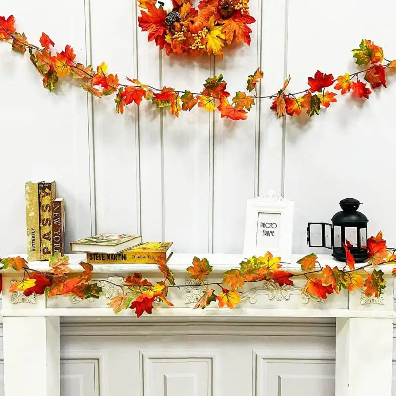 

Artificial Christmas Simulation Autumn Leaves Maple Leaf Rattan Hanging Branches Wreath For Front Door Festive Halloween Decor