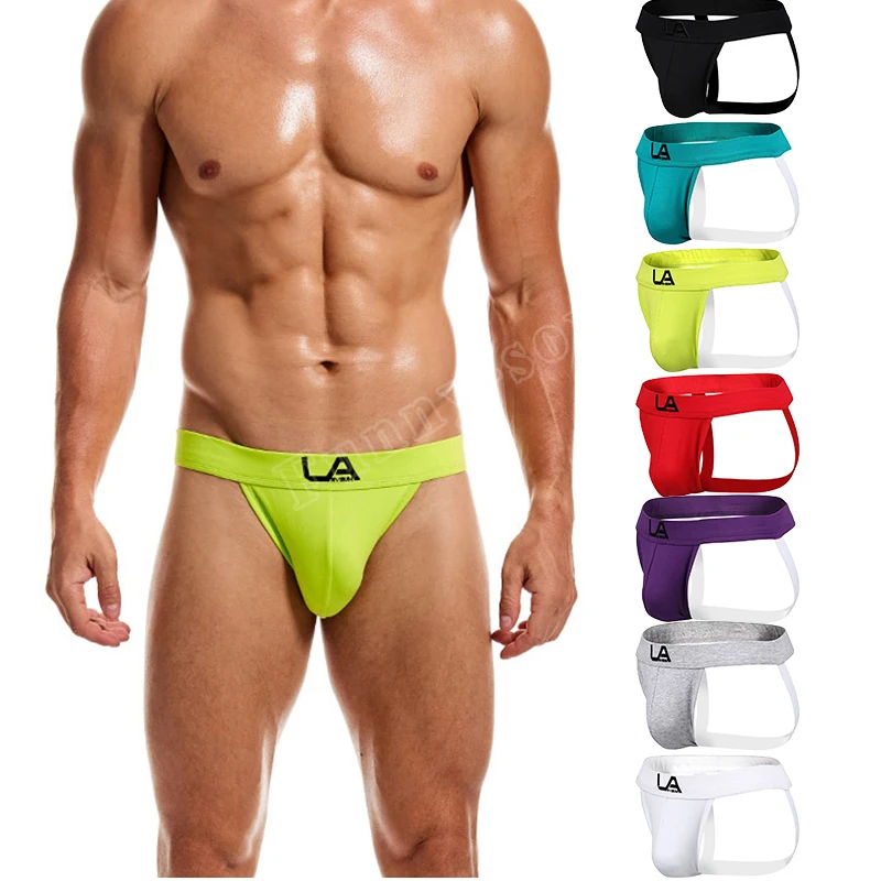 

LANVIBUM Summer Men's Thongs Epoxy Logo Cotton Comfortable Breathable Solid Color Simple Mid Waist U Convex Bag Youth Underwear