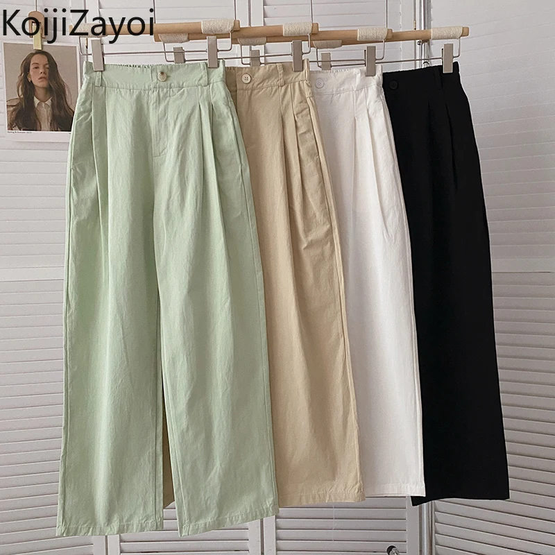 

Женские эластичные брюки с высокой талией Koijizayoi, Новинка лета 2022, корейские повседневные универсальные тонкие однотонные прямые брюки, повседневные свободные