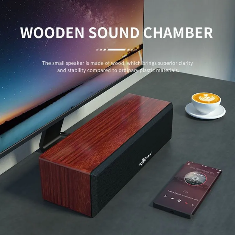 

Мощная деревянная Bluetooth-колонка, аудиомультимедийный сабвуфер высокой мощности, полоска для настольного компьютера, деревянный маленький динамик с перекрестными краями