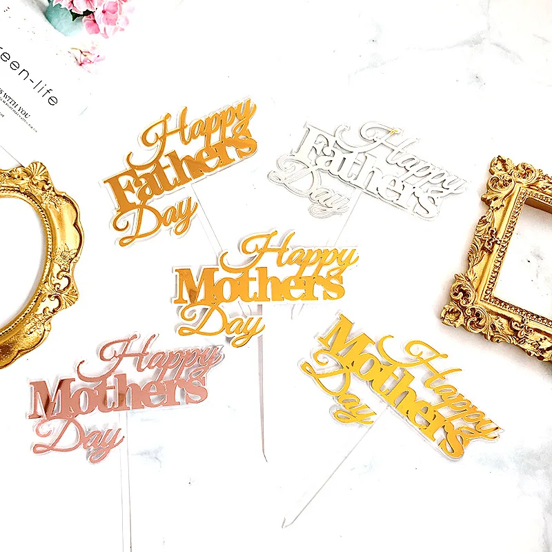 

6 Designs Double Layers Acrylic Happy Father's Day Cake Topper Happy Mother's Day Cake Decoration Cake Decorating Party Favors