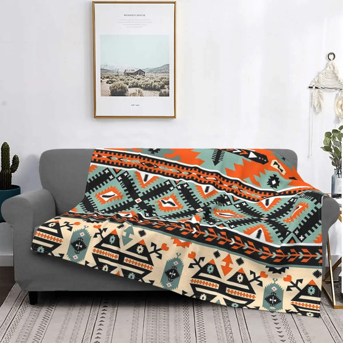 Boho Navajo Pattern Throw Blanket, Fleece Blanket Super Soft Cozy Lightweight Comfort Warm for Sofa Bed Couch Queen King Size