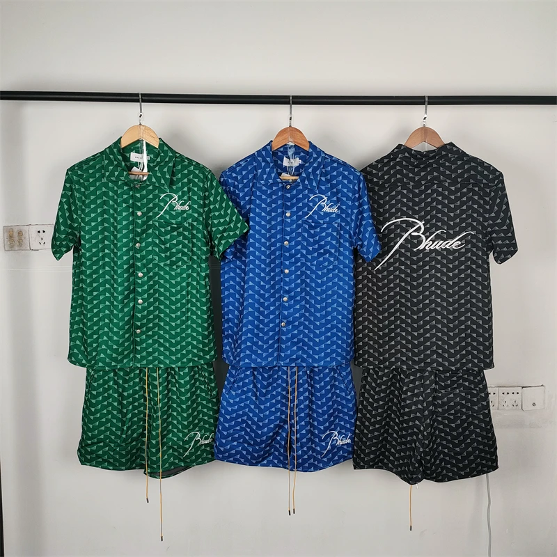 

2023ss Rhude Shorts Men Women Best Quality Drawstring Triangle Plaid Oversized Embroidery Breeches