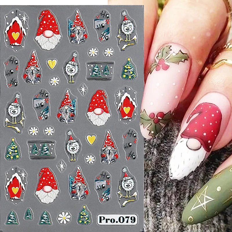 

Наклейки для ногтей с Санта-Клаусом, Рождественский зимний дизайн, наклейки для ногтей, милые Мультяшные Слайдеры для ногтей с оленем, пряничным хлебом, новогодним маникюром
