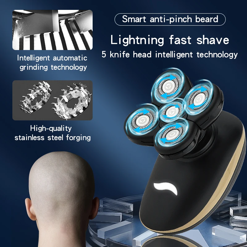 

5D New Men's Electric Shaver Bald Shaver USB Rechargeable Waterproof Portable Body Shaver Hair Clipper Beard Trimmer Men's Razor