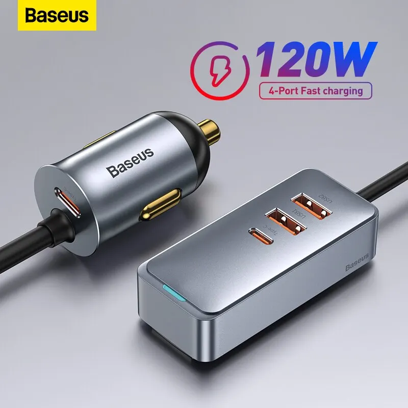 Baseus 120W 4 Ports PD Car Charger Quick Charger QC 3.0 PD 3