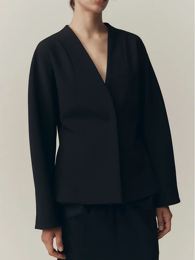 

2022 New Female Long Sleeve Slim Waist Jacket Women V-Neck Office Suit Coat Outwear Tops