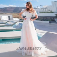 anna princess v neck appliques wedding dresses a line tulle button sweep train vestido de casamento custom made