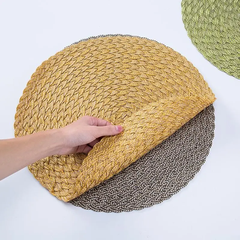 

1PC Reusable Table Mat Round Woven Place Mats Thickened Insulated Pad For Household Meal and Restaurant