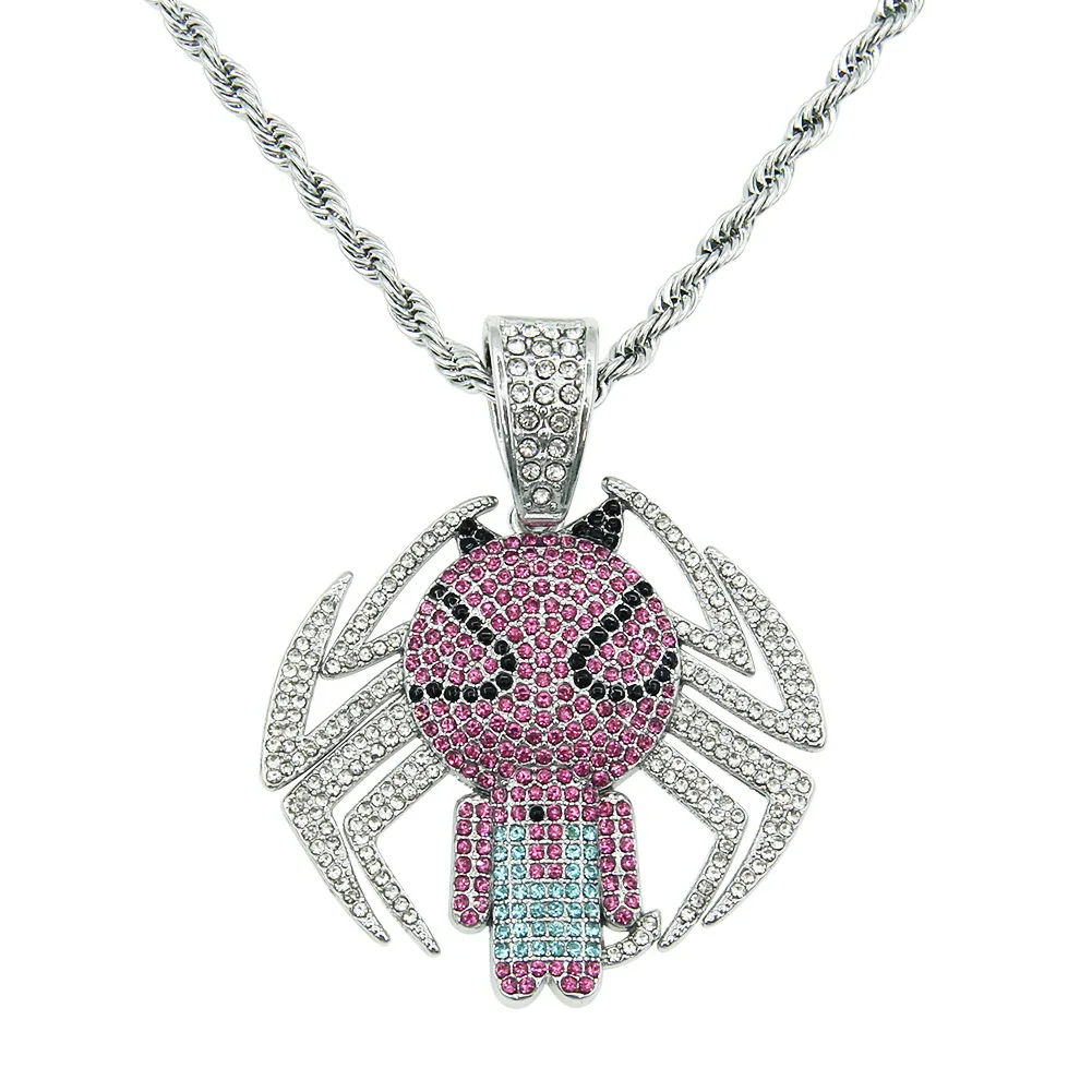 

2022 New Fashion Hip Hop Diamond Spider Necklace Anime Cartoon Spider Shaped Pendant Men and Women Long Chain
