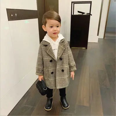 

children's woolen coat spring and autumn new children's clothing boy baby coat children's mid-length Korean coat