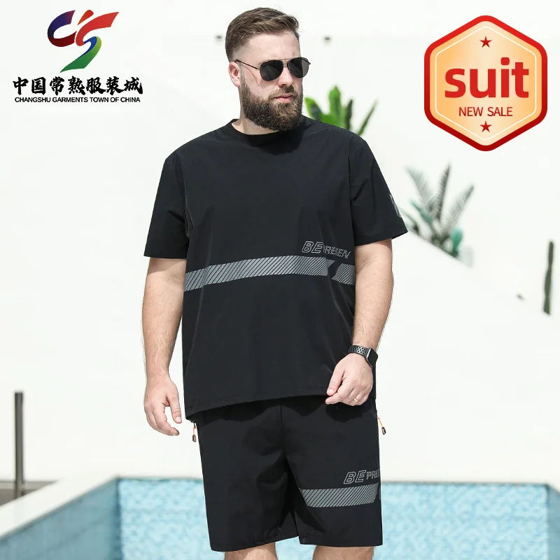 

2023 Changshu Baishenghu Men Plus Size Casual T-shirt Set Male Joggers Husband Sportswear 2 Piece Sets Oversized