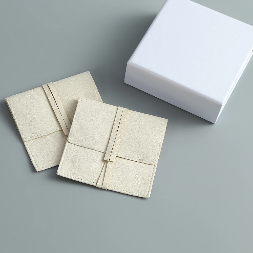 Beige Microfiber Jewelry Suede Jewelry Small Envelope Bag with Rope Jewelry Packaging Pouch Wedding Gift Christmas