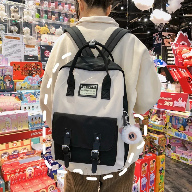 Women Backpack Candy Schoolbag Waterproof Nylon School Bags for Teenagers Girls Patchwork Backpacks Female Rucksack Mochila