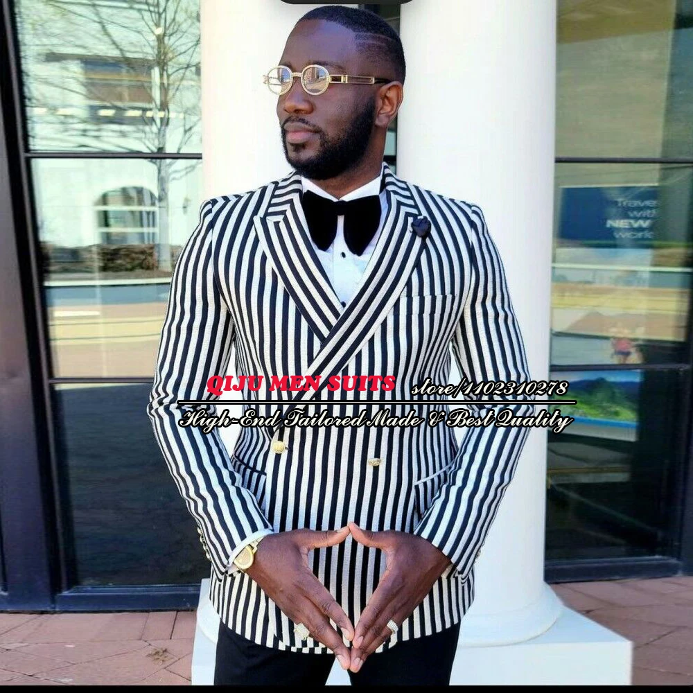 

Мужской двубортный блейзер в полоску, приталенный, белый/черный