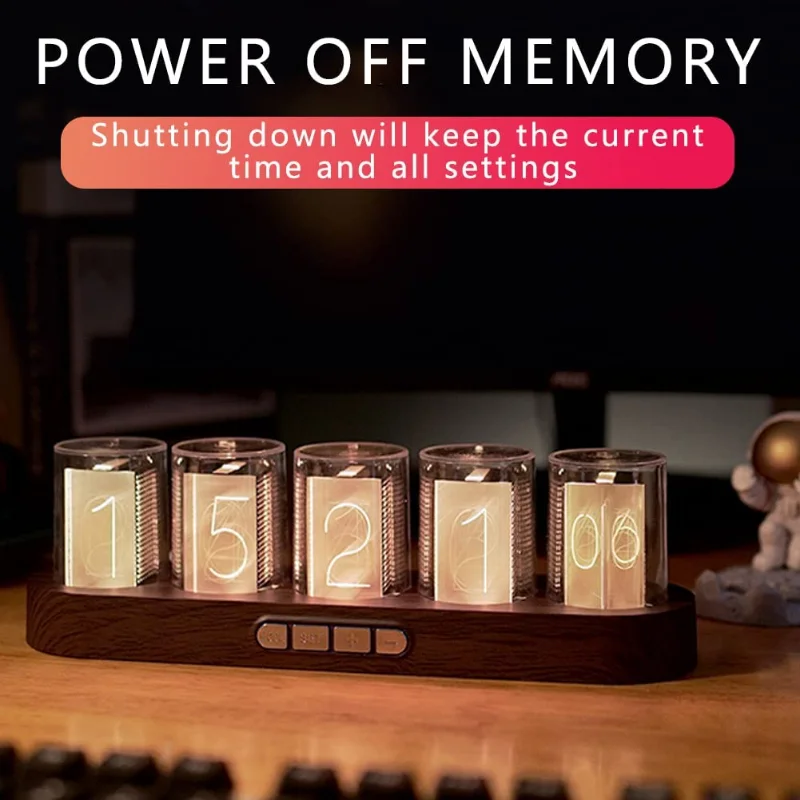 

Cyberpunk Nixie Tube Clock RGB Glow Tube Clock Night Light Wooden LED Night Lamp Digital Alarm Lamp Clock Timer Birthday Gift