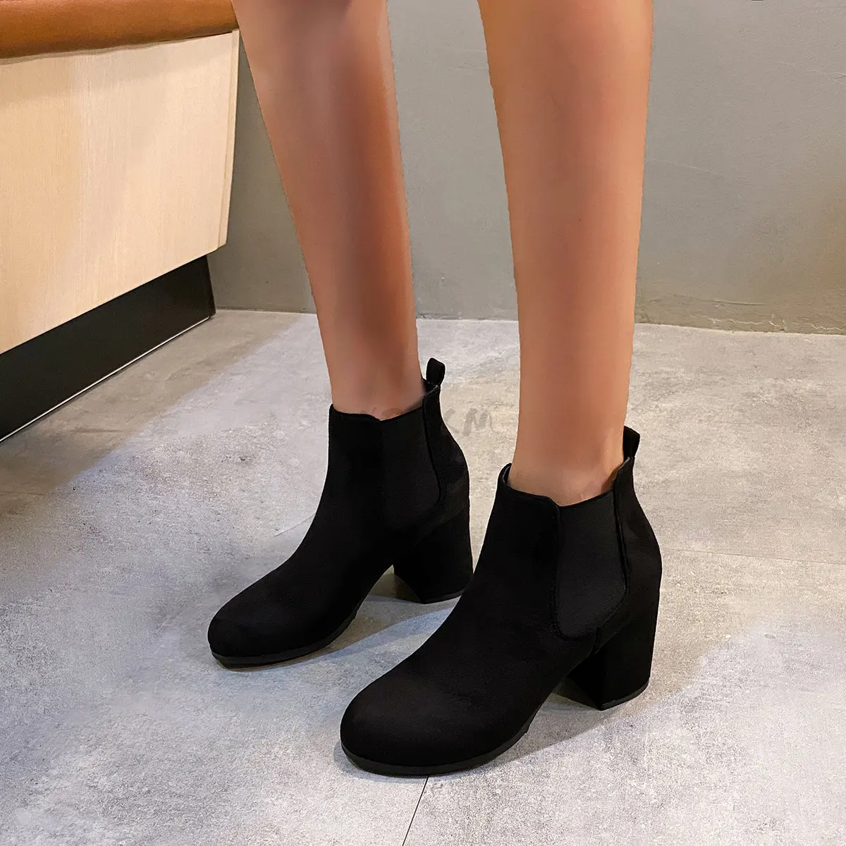 

2023 Autumn Winter Boots women Camel Black Ankle Boots For Women Thick Heel Slip On Ladies Shoes Boots Bota Feminina 35-41