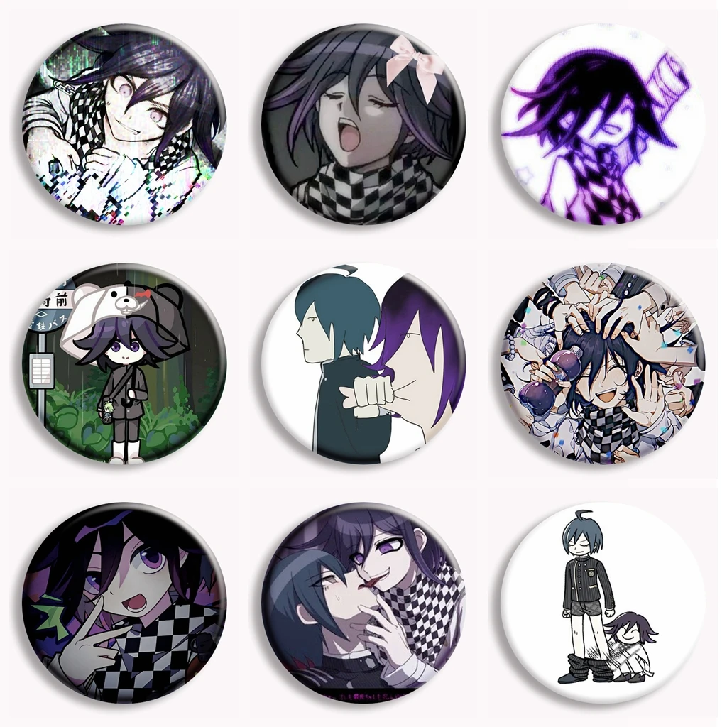 Фото Kokichi Ouma Shuichi Saihara Danganronpa V3 Брошь на пуговицах Dangan Ronpa Fun Meme Значок Сумка Декор Фанаты Коллекционировать друзья Подарки №1