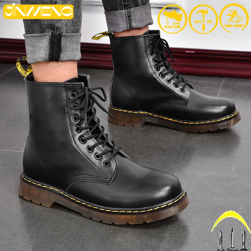 

2022 Men's Ladies Leather Short Boots Lace Up Low Heel Student Casual Shoes Anti-Slip Anti-Puncture Protection