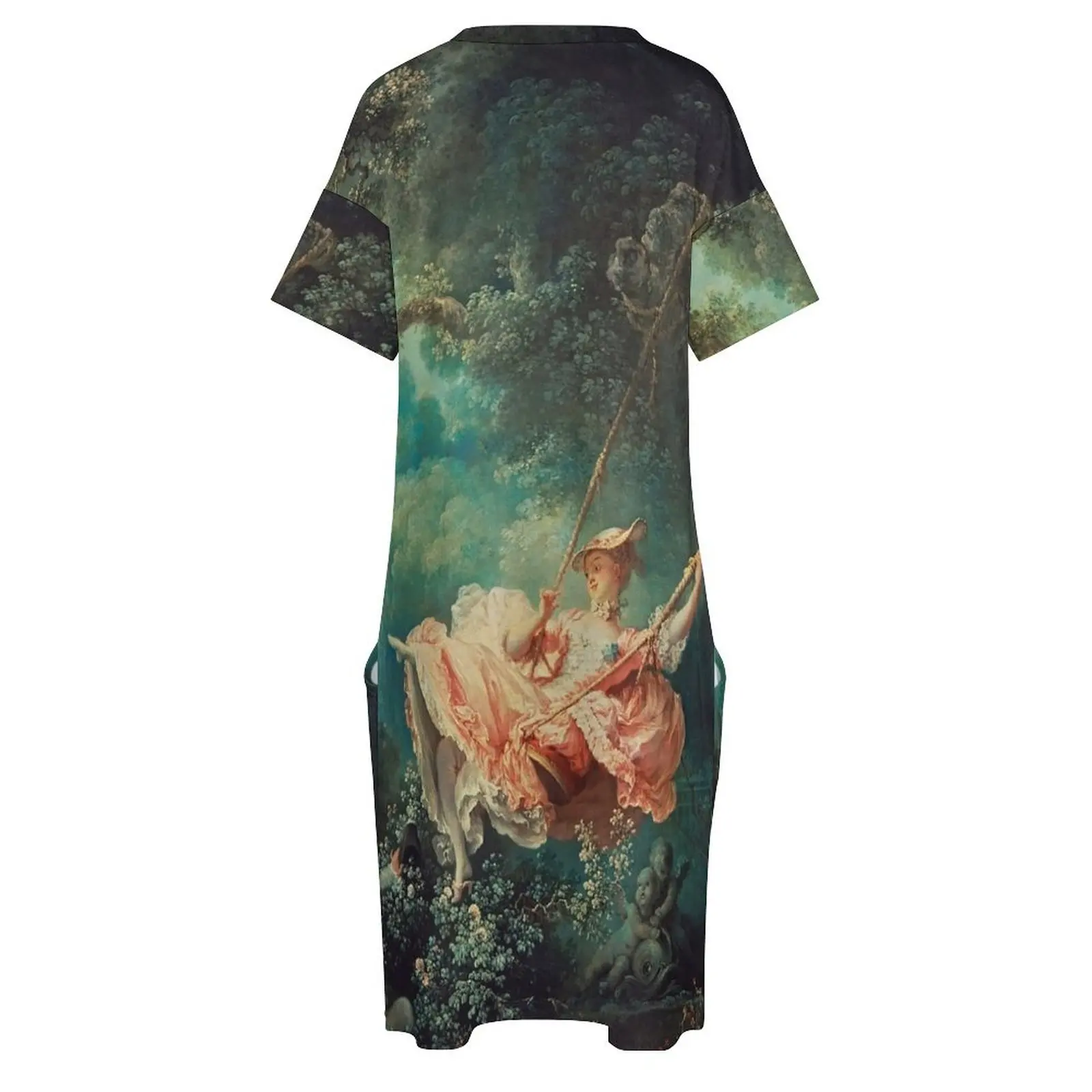 Женское свободное вечернее платье с карманами длинное свободного покроя принтом