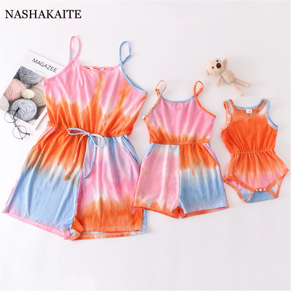 

Summer Mom and daughter Seaside Resort Beach suspenders Body Shorts For Mommy and me clothes Mother and Daughter family look