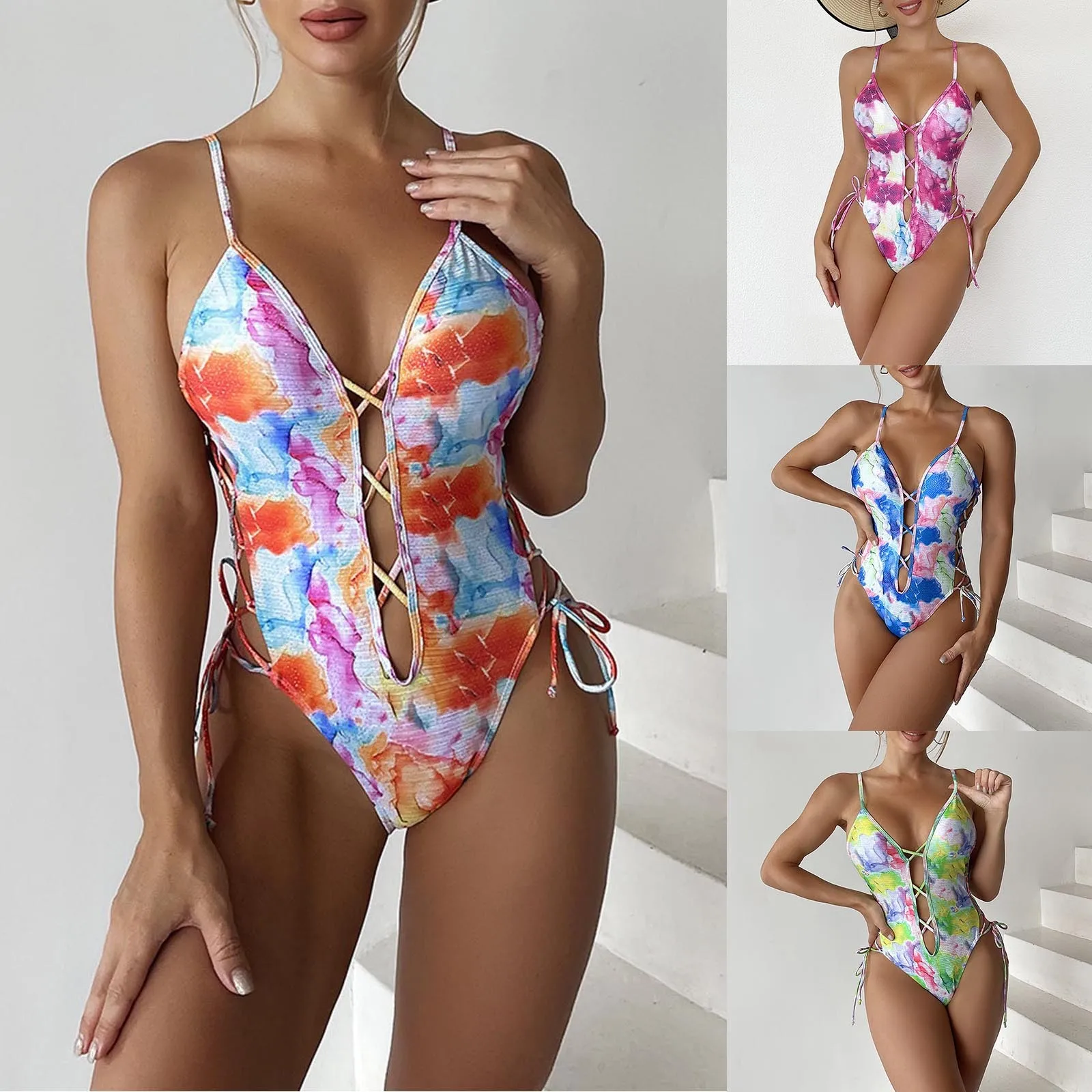 

Женский слитный купальник с открытой спиной, винтажный пикантный винтажный купальник-бикини с завышенной талией, пляжная одежда, 1 шт.