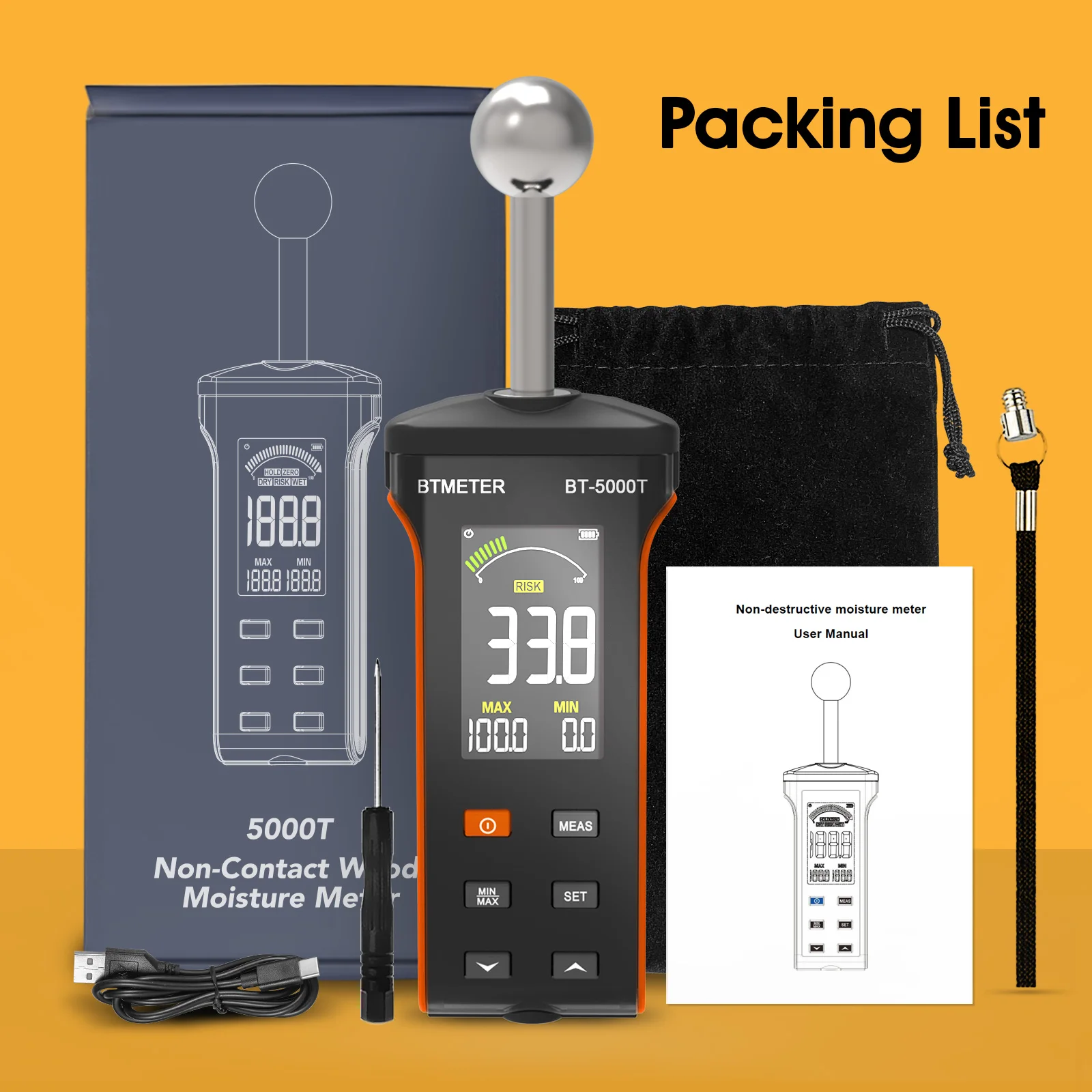 Цифровой неразрушающий измеритель влажности древесины, диапазон 0-100, глубина 20-40 мм, цветной ЖК-дисплей, автоматическое выключение для обнаружения строительных материалов