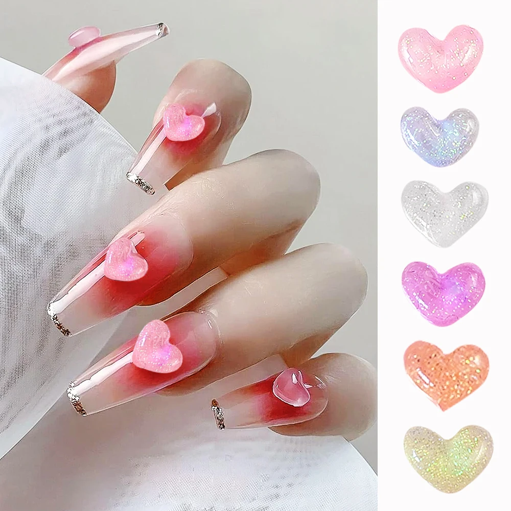100 шт. блестящее сердце любви смола Kawaii дизайн ногтей очаровательное украшение