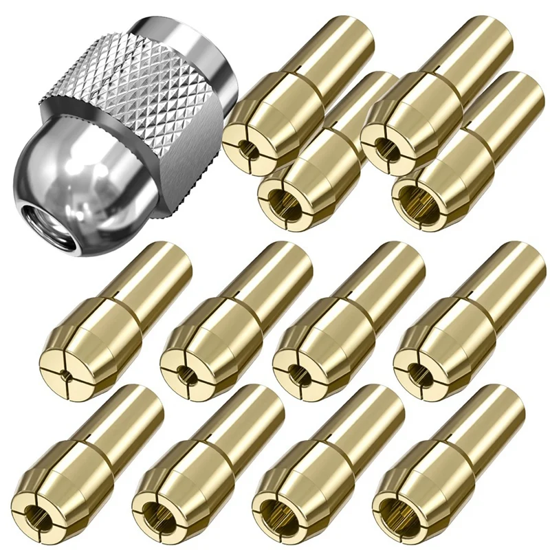 

Brass Drill Chucks Collet Bits,13 Pcs Collet Replacement 4485 Collet With 12 Collets And 1 Collet Nut For Rotary Tool