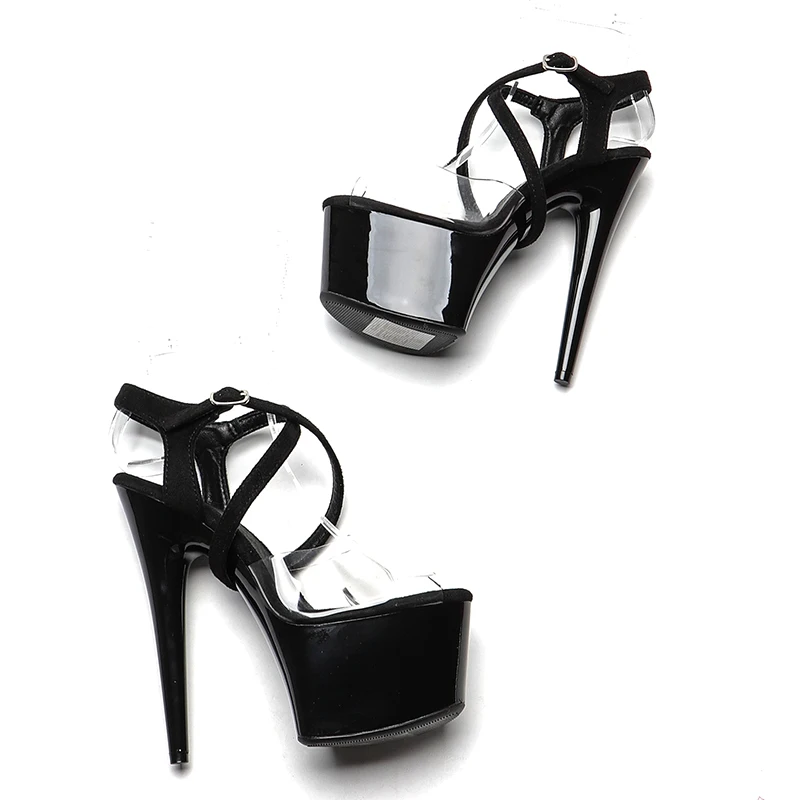 Leecabe 17cm/7 Inch PVC upper sude starp High Heels Shoes Pole dance Sandals shoes