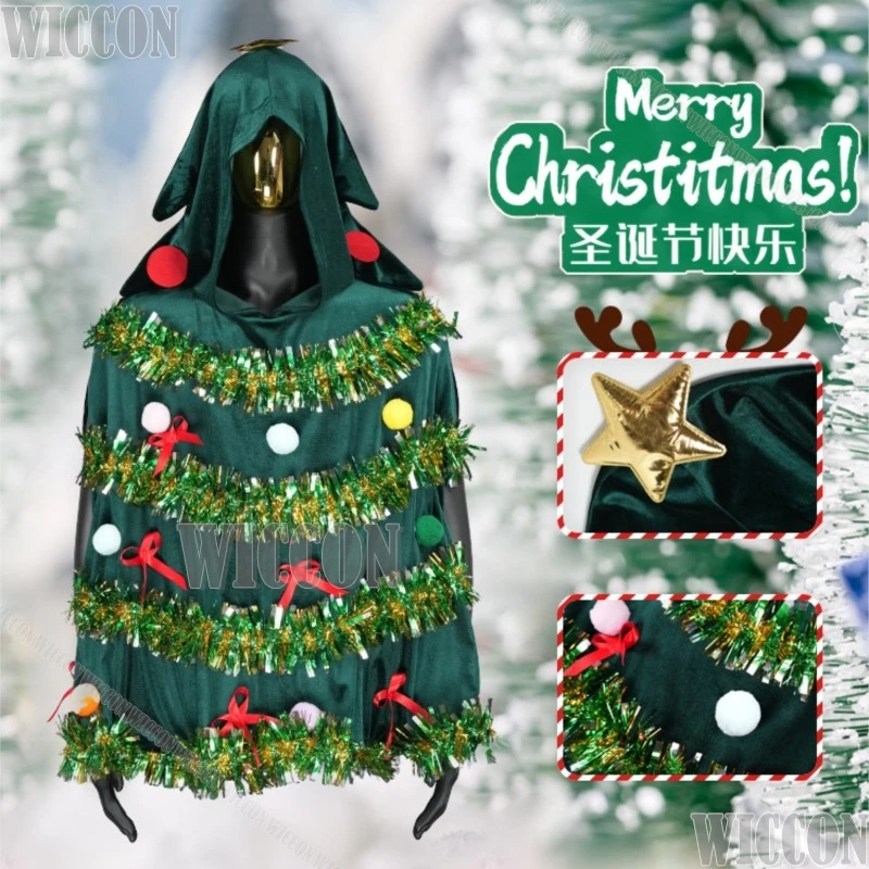 Новый Рождественская елка Косплей Костюм Мужчины Женщины Елка с Капюшоном