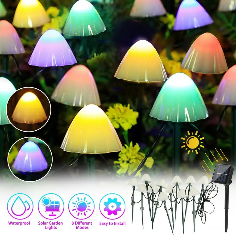 

Solar 10 Led Mushroom String Lights 8 Modes Ip65 Waterproof Outdoor Garden Landscape Decorative Lights