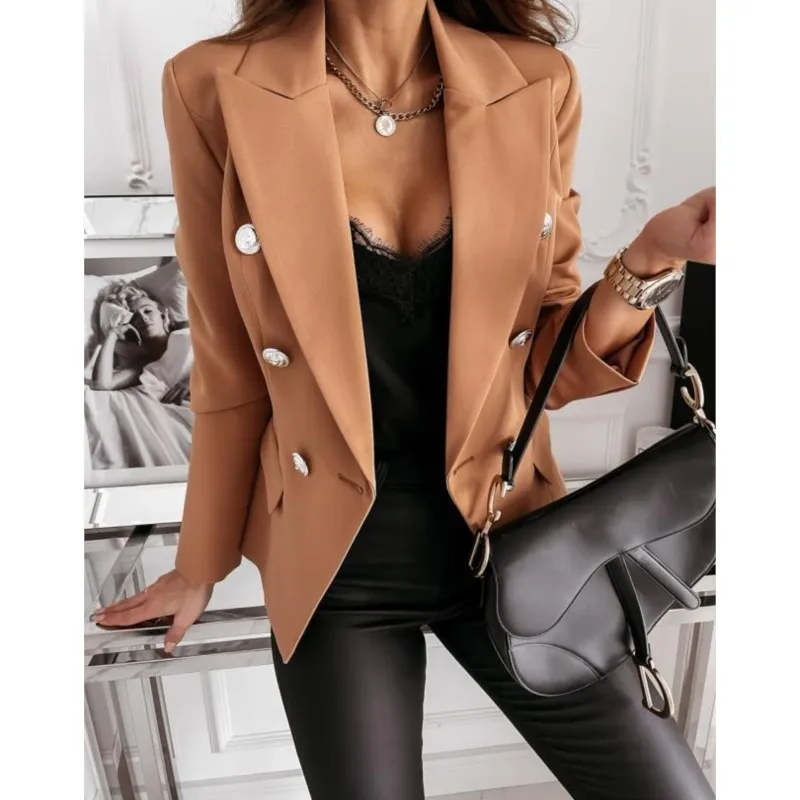 

Fashion Solid Office Lady Blazer 2023 Spring Autumn Designer Blazer Womens Double Breasted Buttons Jacket Suit Jacket Commuter