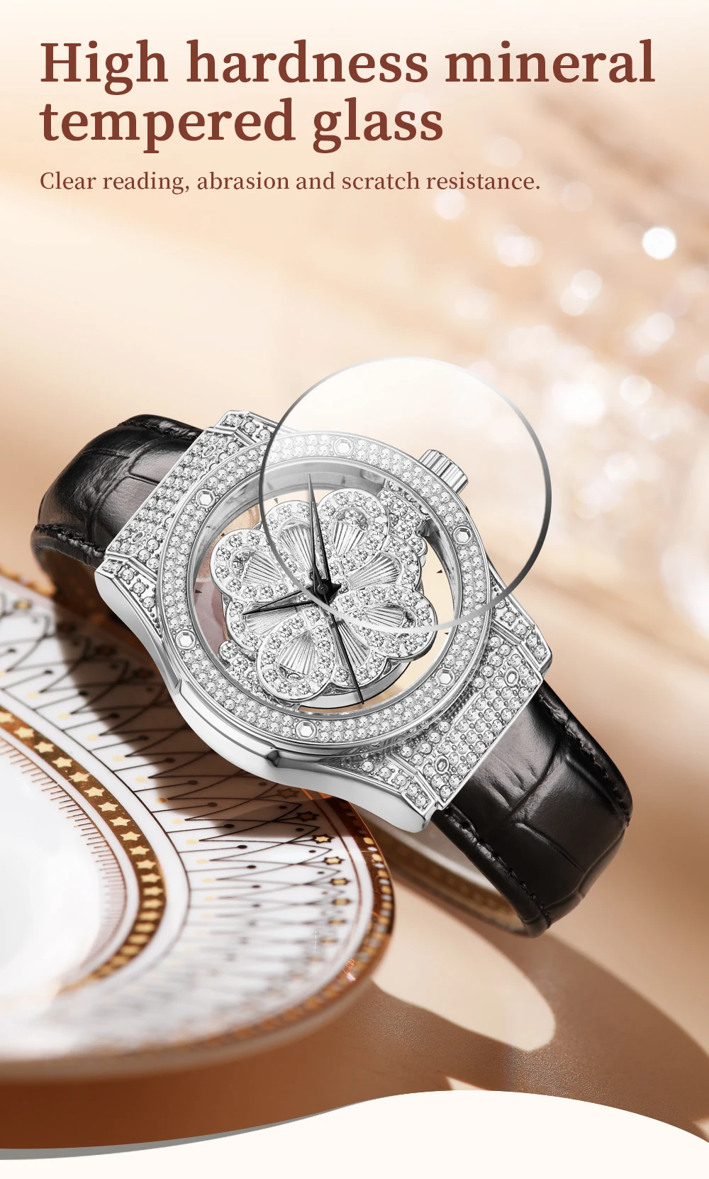 Часы наручные женские кварцевые с полным браслетом и ремешком бриллиантами