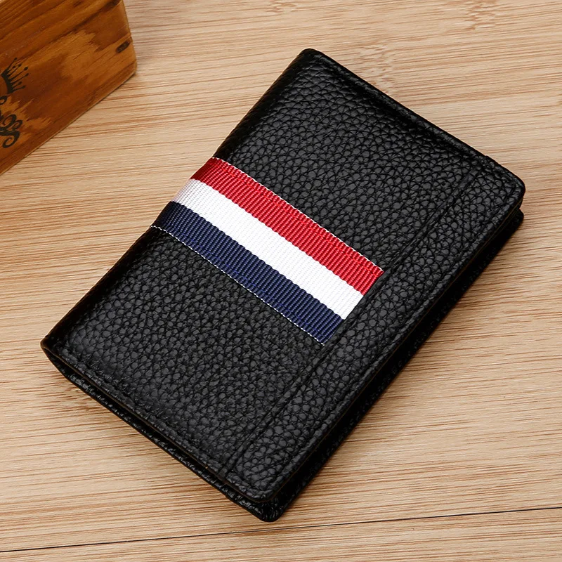 Card Holder Leather Wallet For Men Multi-Function Rfid Anti-Magnetic Contrast Color Ribbon Business Mini ID Credit Card Holders