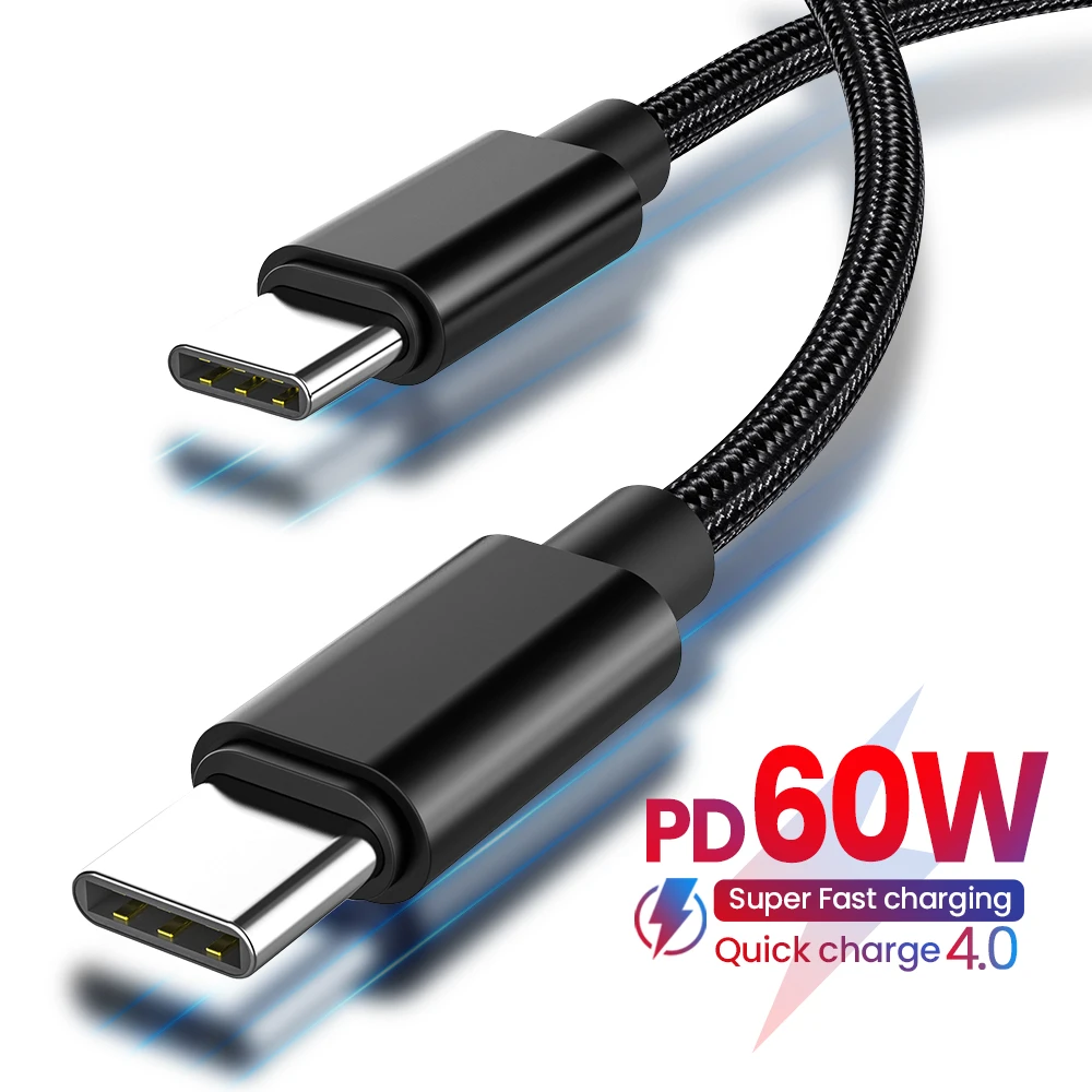 

PD 60W USB Type C To USB C Cable For Samsung Huawei Xiaomi QuickCharge Phone Charger 5A Fast Charging Data Cable for Macbook Pro