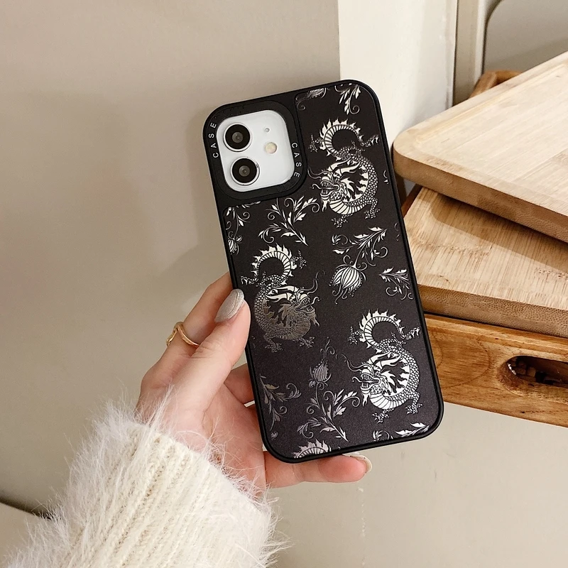 

Fashion Dragon Animal Pattern Mirror Phone Case For iPhone 11 12 13 Pro Mini XS Max X XR 7 8 Plus SE 2 Coque Luxury Soft Cover