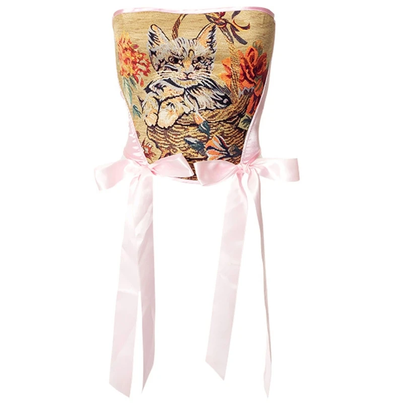 

Vintage Crop Tops for Tank Top Printed Bustier Tune Tops Backless Corset Vest Tops