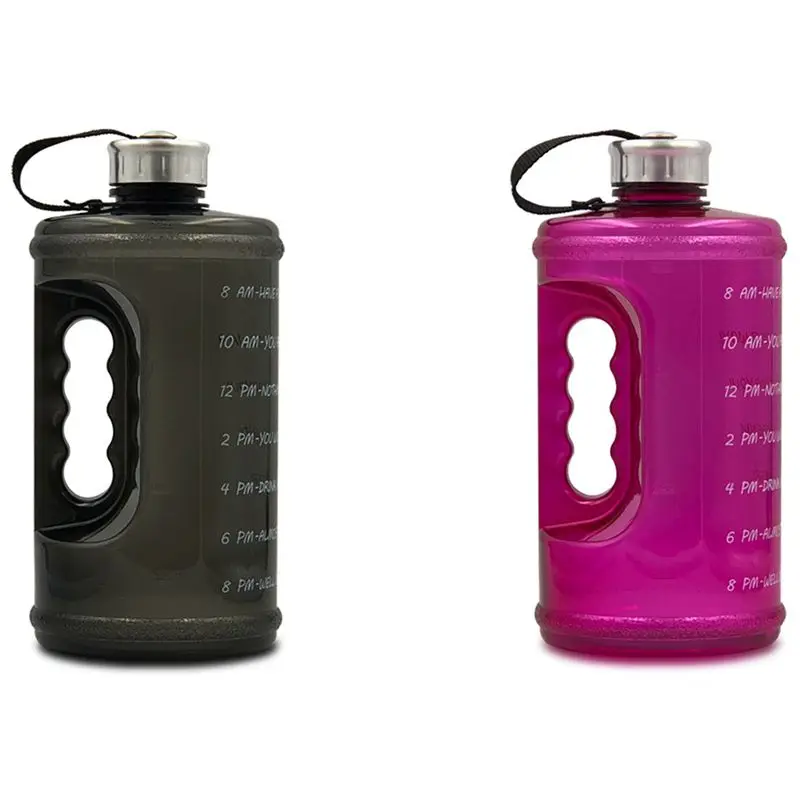 

2 Pcs 2.2L Large Capacity Sports Bottle Gym Large Kettle Bottle Camping Picnic Portable Water Bottle Purple & Black