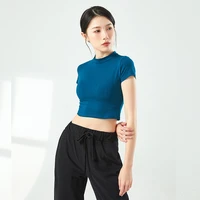 adult slim fit belly dance mock neck crop top t shirt sport tee costume for women training dancing clothes dancer clothing