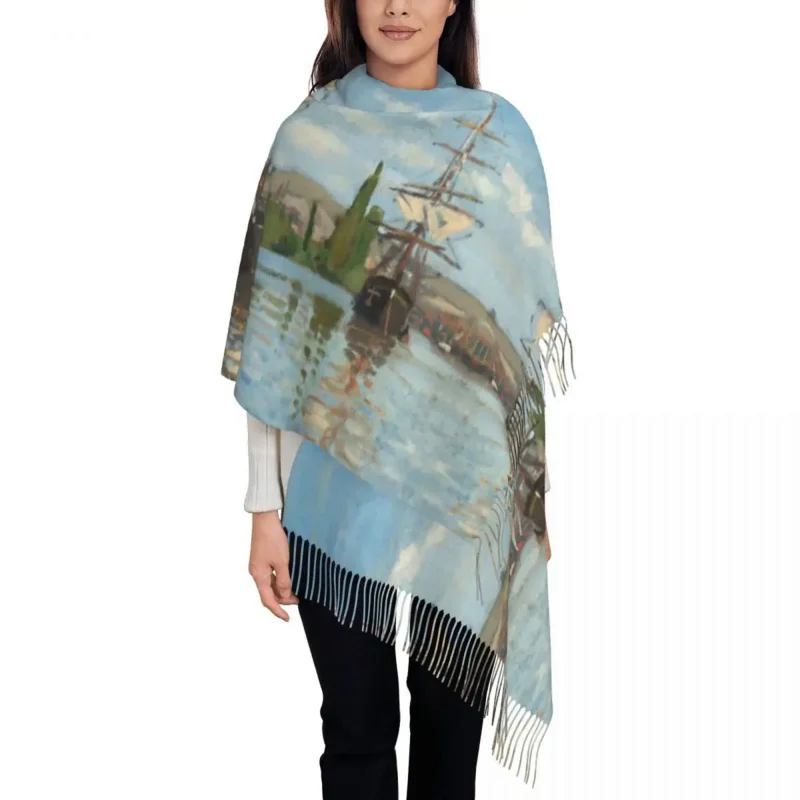 

Print Ships Riding On The Seine At Rouen By Claude Monet Scarf Winter Fall Warm Scarves French Impressionist Art Shawls Wraps