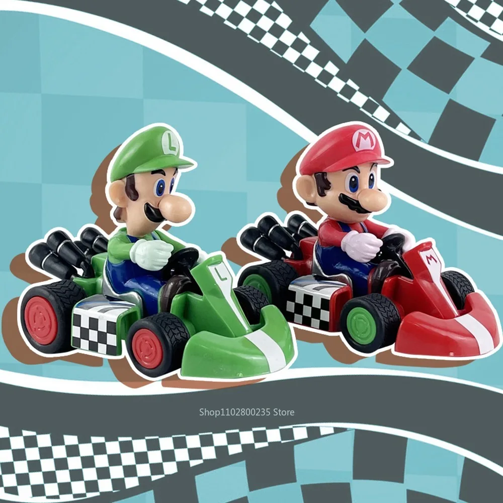 Model Dolls Action Figures Pvc Luigi Yoshi Racing Car Kart Pull Back Racer Cars Kids Gifts