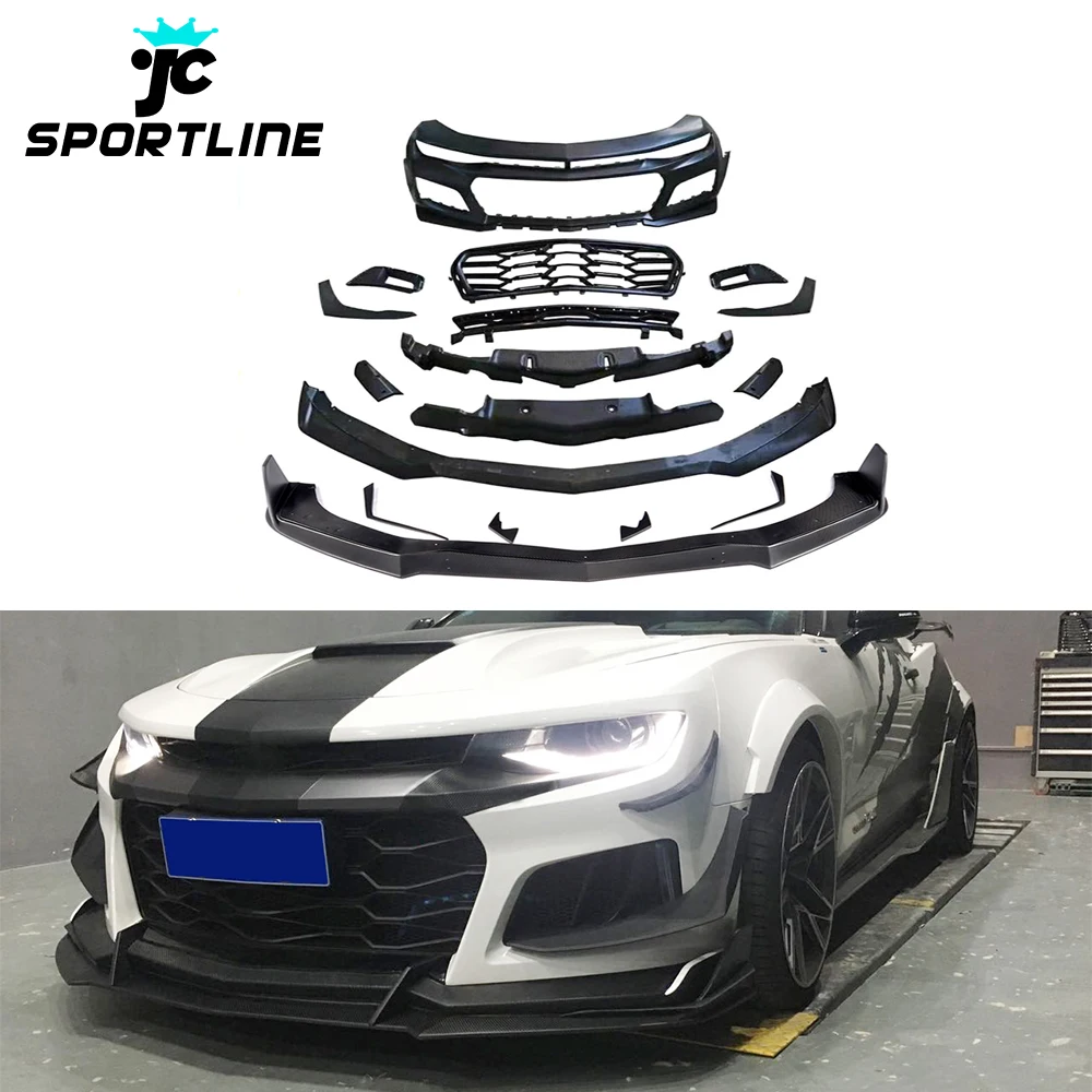 

1LE Car Bumper with SS Carbon Front Lip Splitter Canards for Chevy Camaro SS ZL1 LS LT 16-18