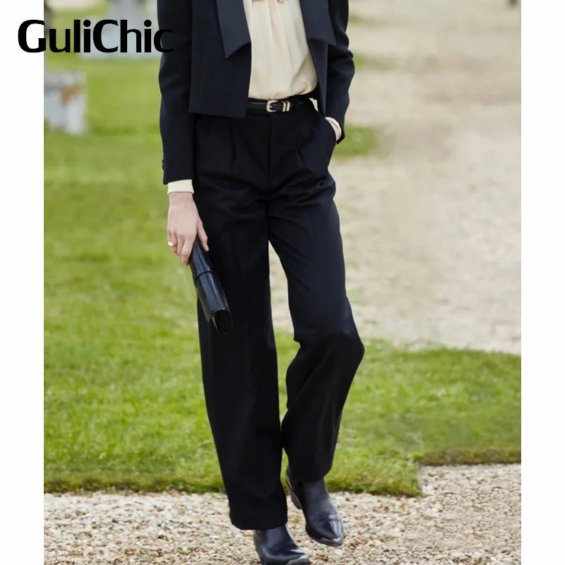 

3.28 GuliChic Casual Temperament Solid Color High Waist Comfortable Straight Pants Women