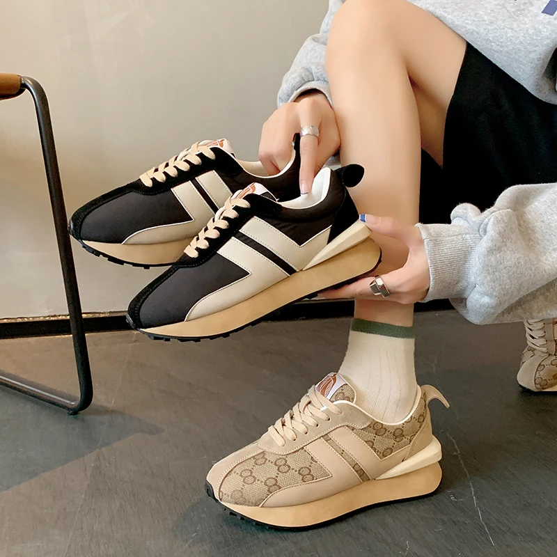 

Classic Genuine Leather Pop Gump Waffle Casual Shoes for Women Famous Brand Design Running Sneakers