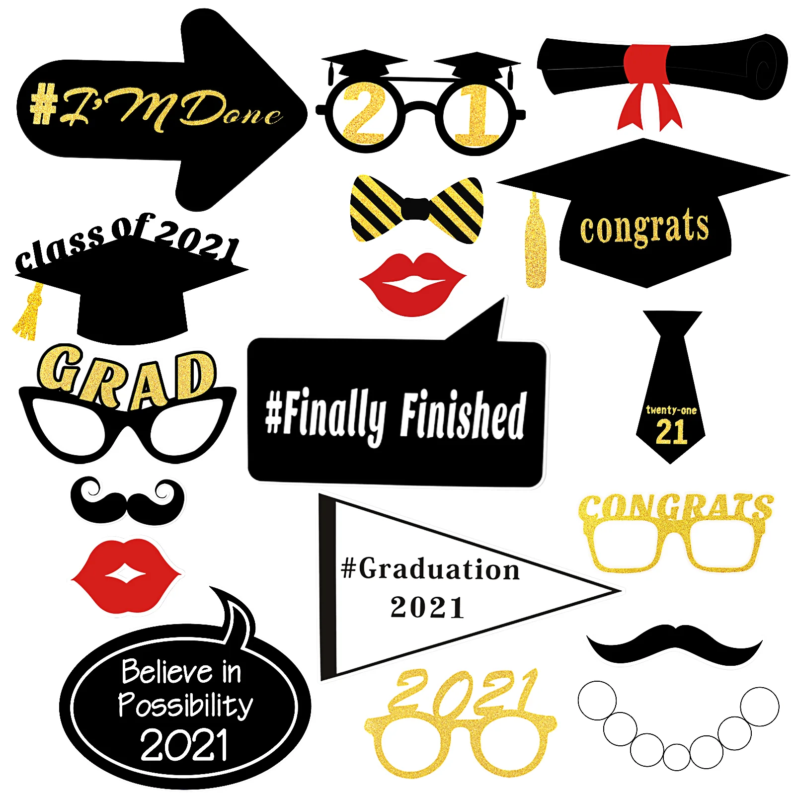 

18pcs Handheld Pre-glued Class Ceremony Selfie Grad Photo Props Grad Party Favors