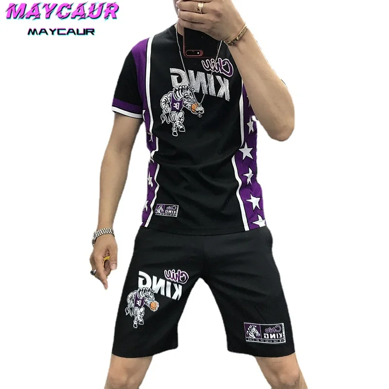 Men Clothing Set   New Korean Version of The Short-sleeved Short-sleeved T-shirt Shorts Sports and Leisure Two-piece Suit